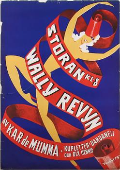 AFFISCH, "Storan kl 8 Wally Revyn", sign Tandberg i trycket, troligen 1940-tal.