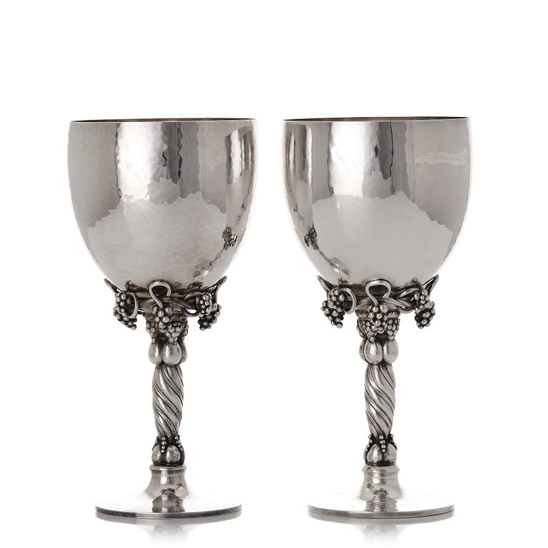 Georg Jensen, a pair of sterling silver wine glasses, Copenhagen 1988 & 1996, design nr 263.