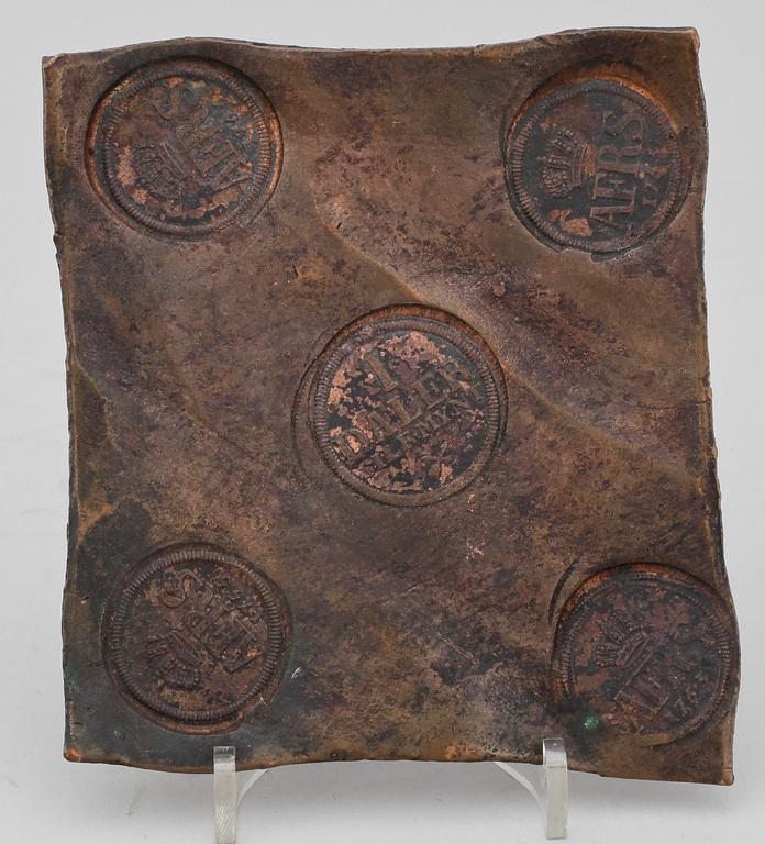 PLÅTMYNT, koppar, 1 daler silvermynt, Adolf Fredrik av Sverige, 1755.