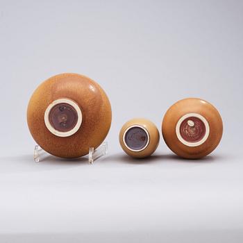 A set of three Berndt Friberg stoneware vases, Gustavsberg Studio 1945-65.