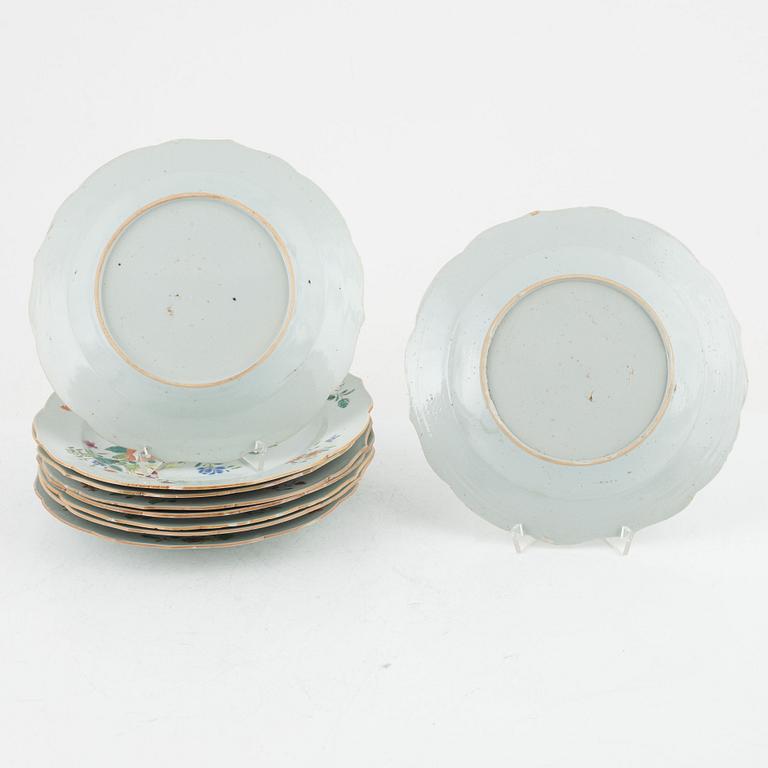Nine Chinese porcelain plates, Qianlong 1736-95.