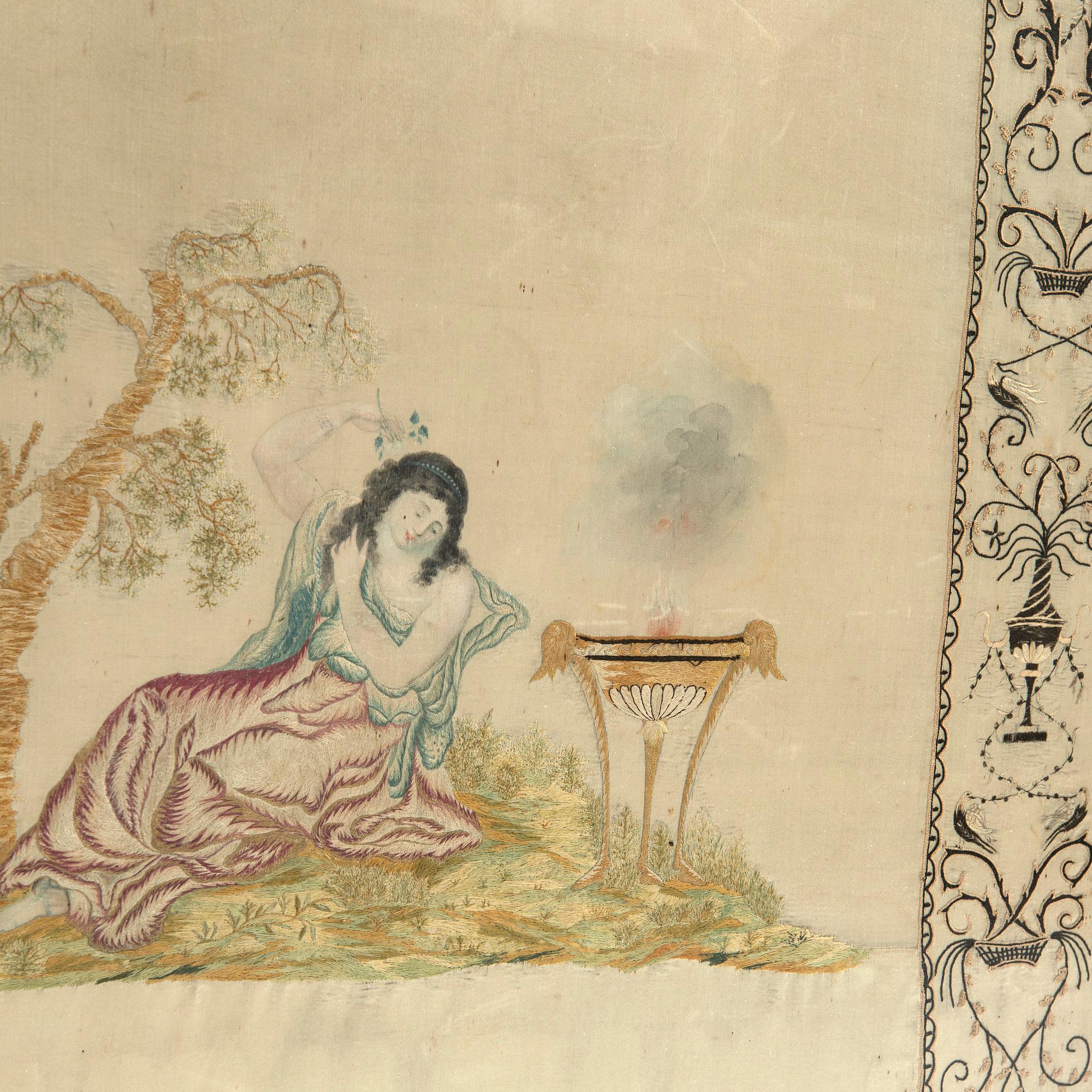 Silk embroidery, 1790s.