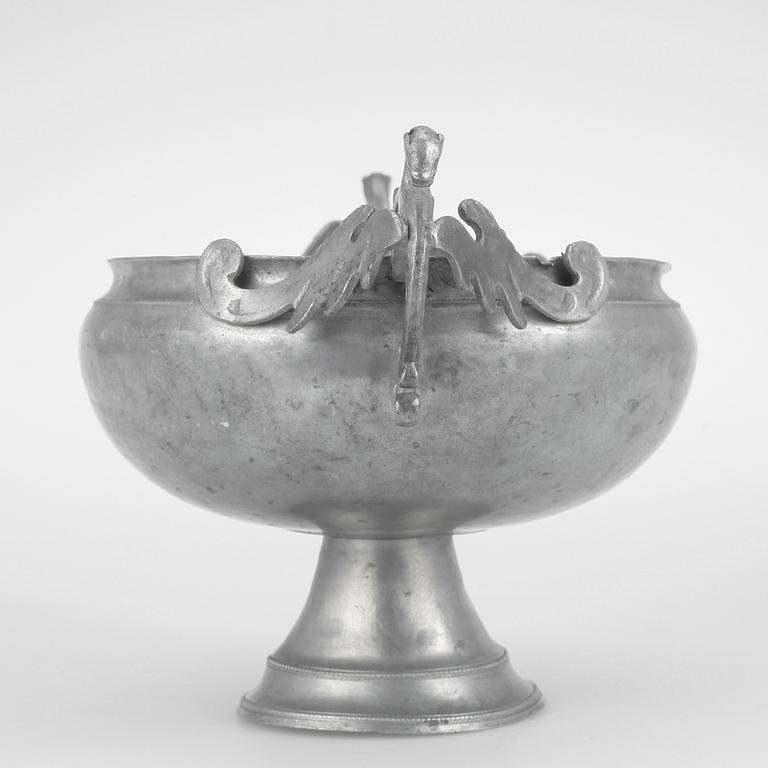 BRÄNNVINSSKÅL, tenn, Gottlob Friedrich Bauman, Hudiksvall 1831.