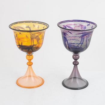 Wilke Adolfsson, glaspokaler, 2 st, 1988, signerade.