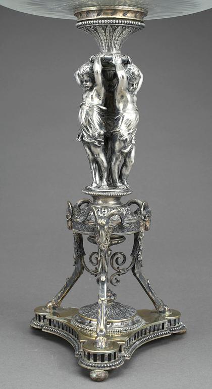 UPPSATSSKÅL, silver och glas, GAB, Stockholm, 1897. Vikt ca 1605g.