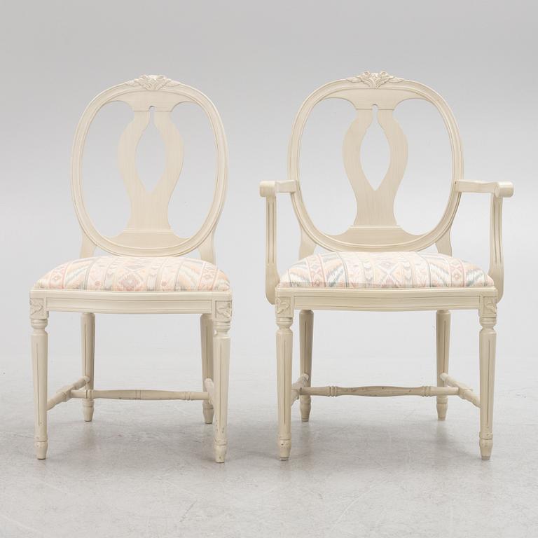 Dining table, 2 armchairs, 6 chairs, Gustavian style, "Old Sweden", Åmells furniture, late 20th century.