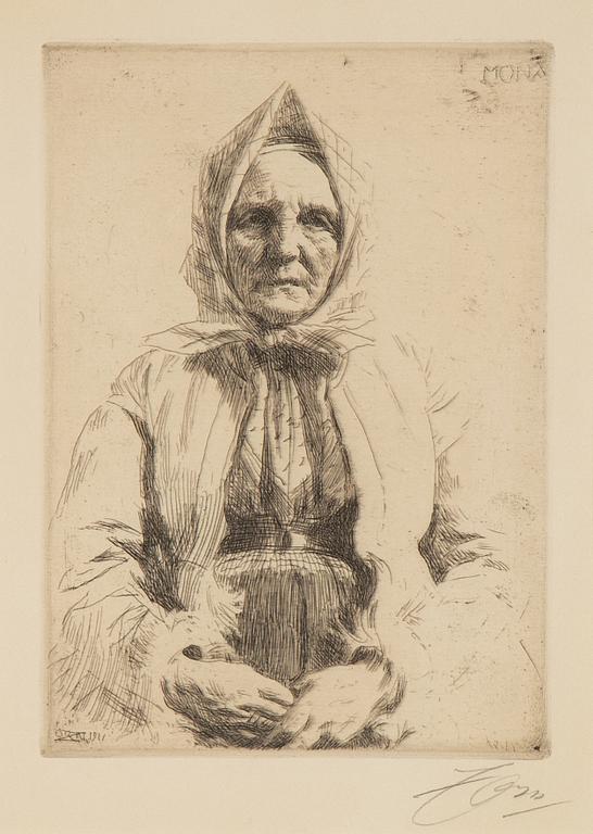 Anders Zorn, etching, 1911, signed in pencil.