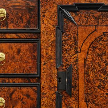A Swedish burr-elm late baroque writing cabinet, first part 18th century.