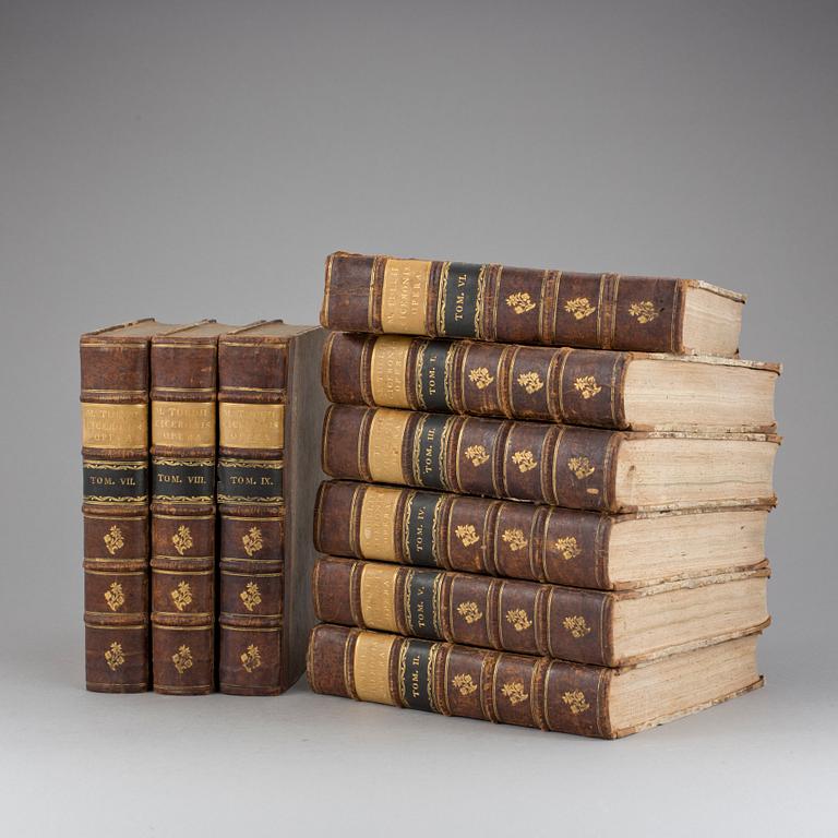 BÖCKER, 9 st. "CICERONIS OPERA", M. Tullii, Geneve, 1758.