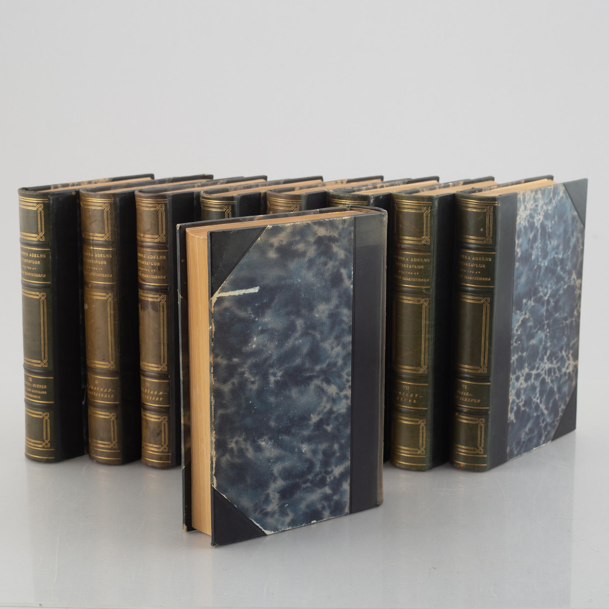 Nine volumes of Gustaf Elgenstierna's 'Den introducerade svenska adelns ättartavlor', 1925-1936.