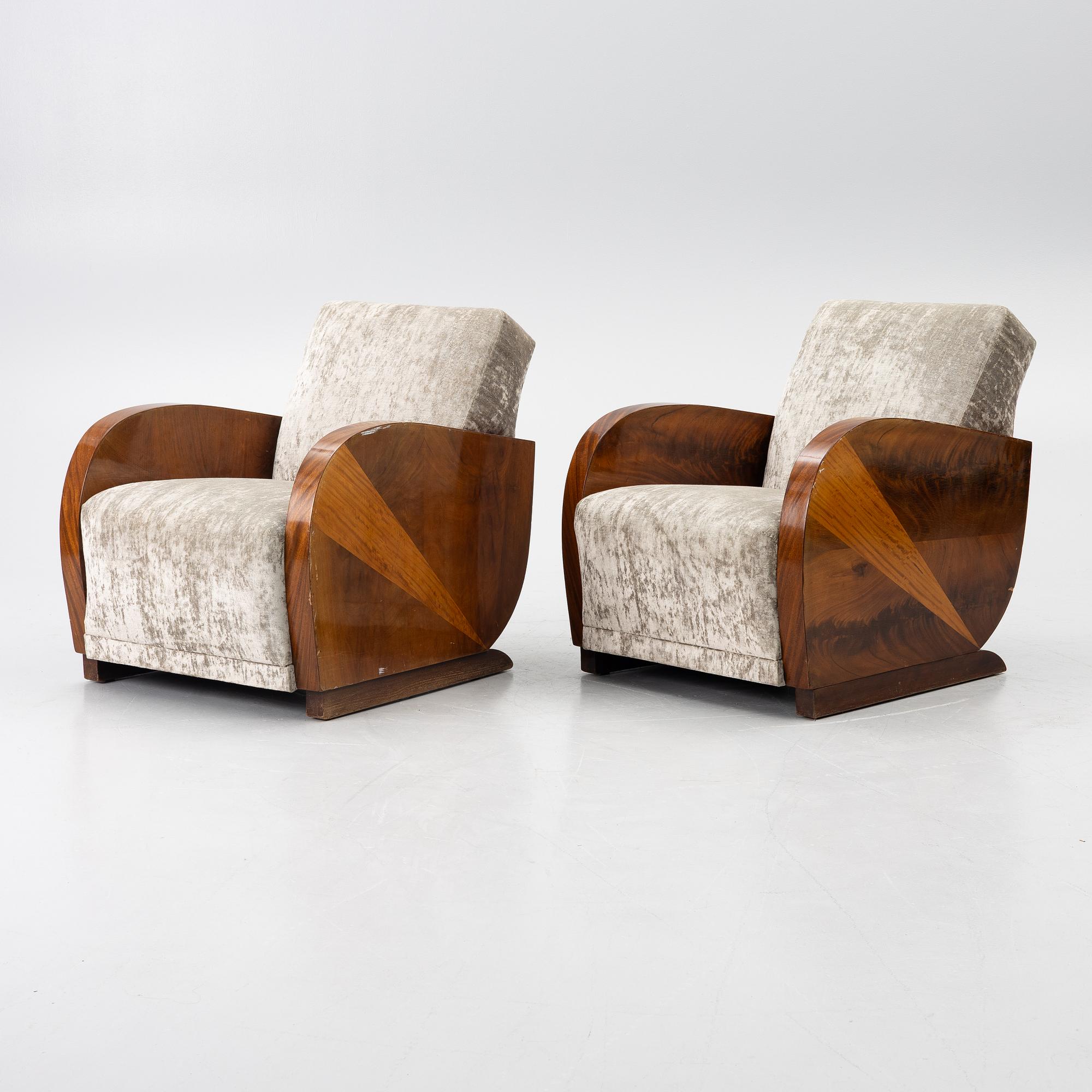 A pair of armchairs, 1930s-40s.