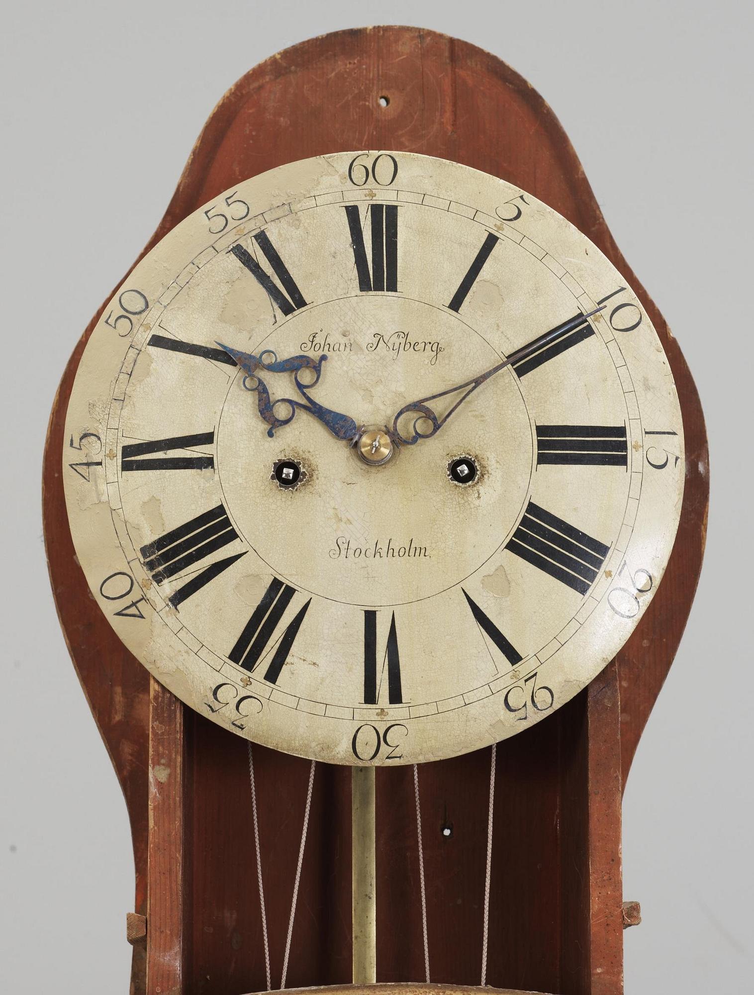 A Swedish Rococo 18th century long-case clock by J. Nyberg, master in Stockholm 1748-68.