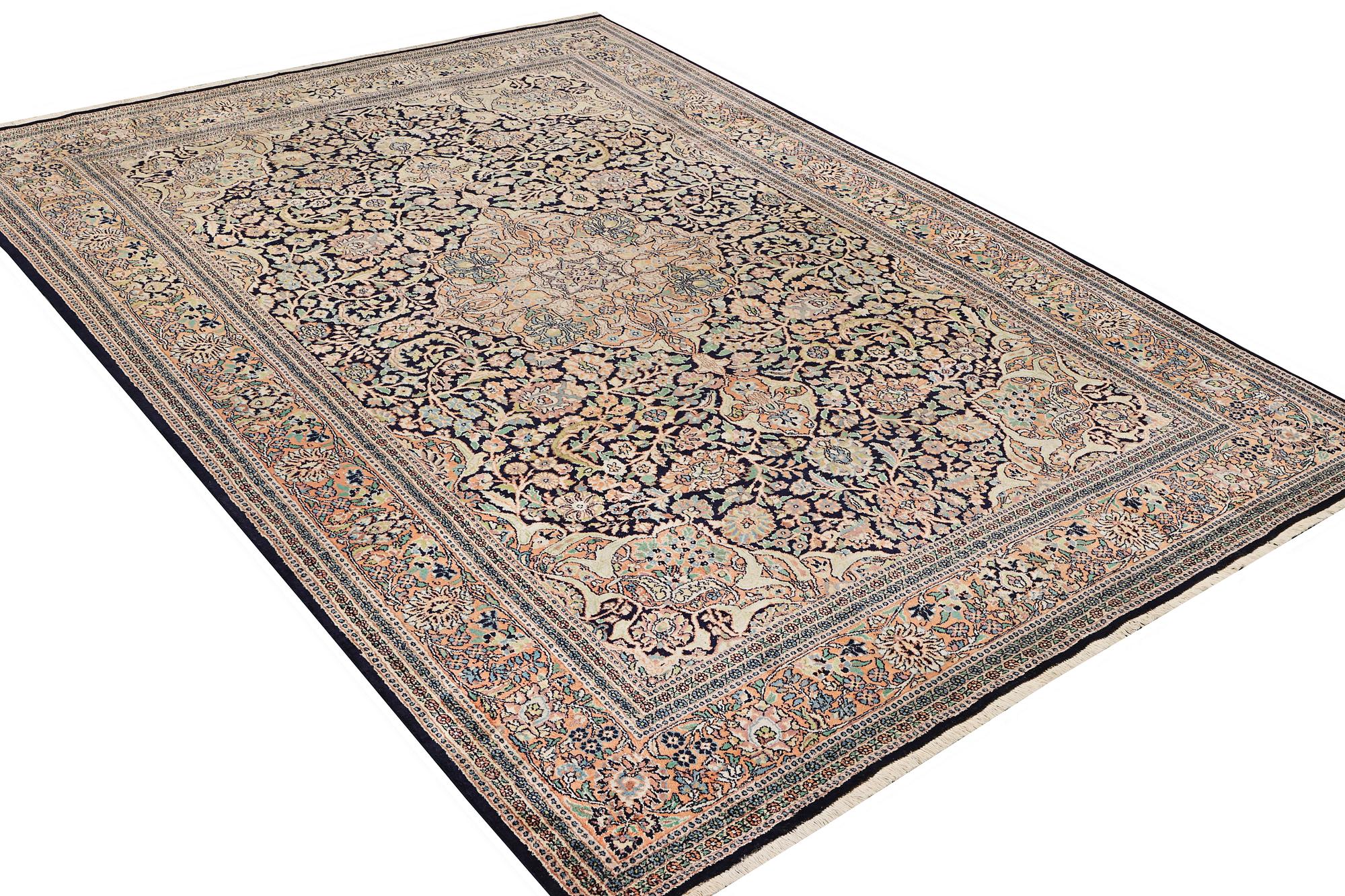 A Kashmir carpet, silk, c. 333 x 234 cm.