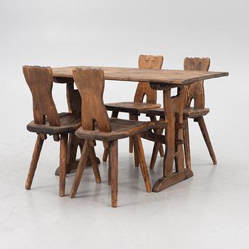 Dining group, 5 pieces, so-called sports cabin furniture, mid-20th century.