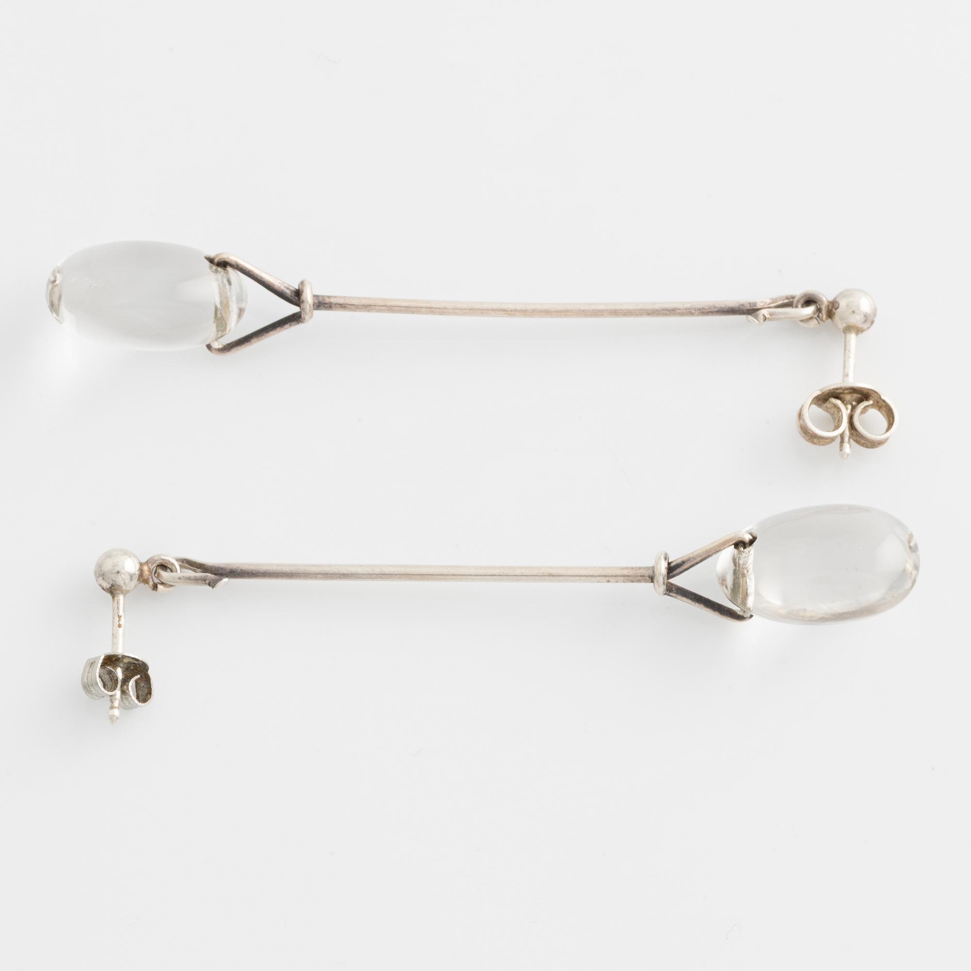 Vivianna Torun Bülow-Hübe a pair of earrings "Dew-drops" silver and rock crystal for Georg Jensen.