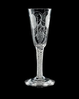 623. An engraved English wine glass, 18th Century.