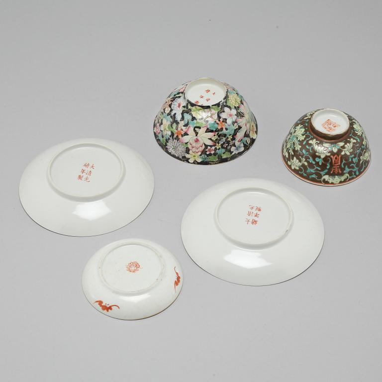Five pieces of Chinese porcelain from late Qing Dynasty, Guangxu, 1874-1908.