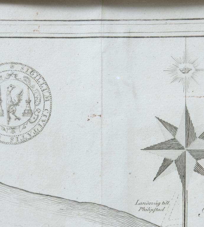 KARTA, Carlstad, Christinehamn samt Philipstad, 1770, Jona Brohlin, Stockholm.