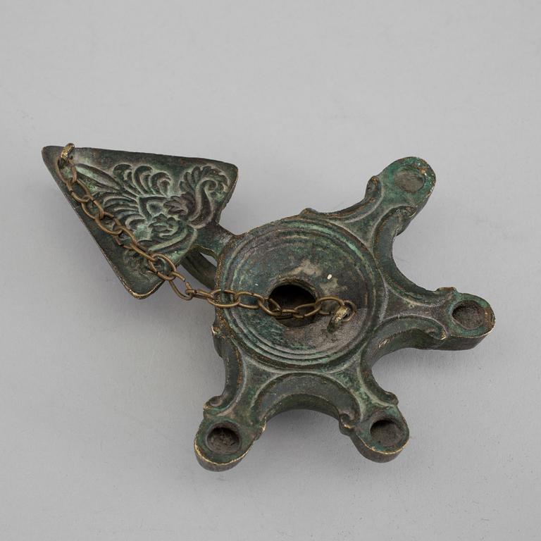 An early 20th century Tibetian bronze Phurba (ritual dagger) and censor.