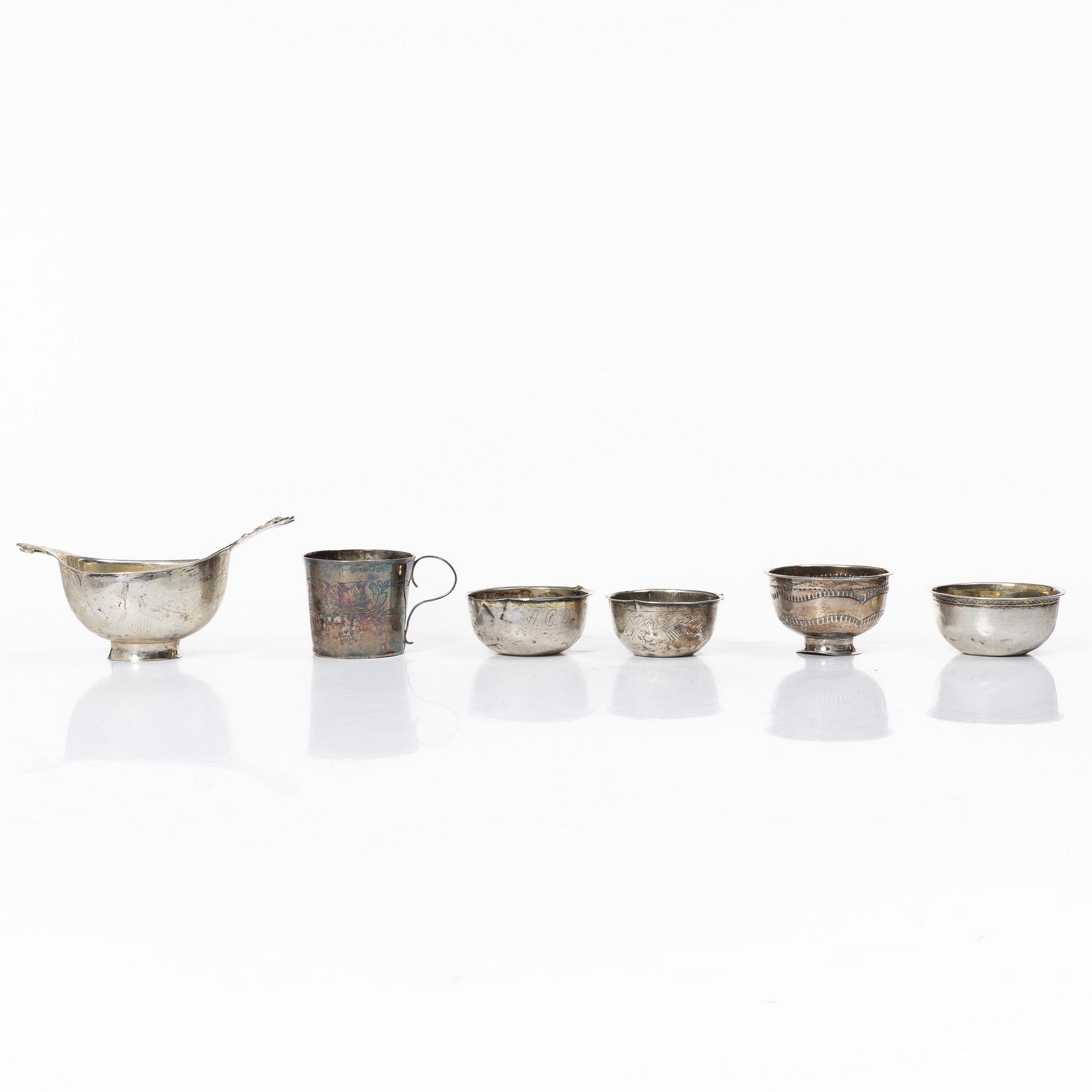 Two Swedish silver cups and four tumblers, 18th-19th century.