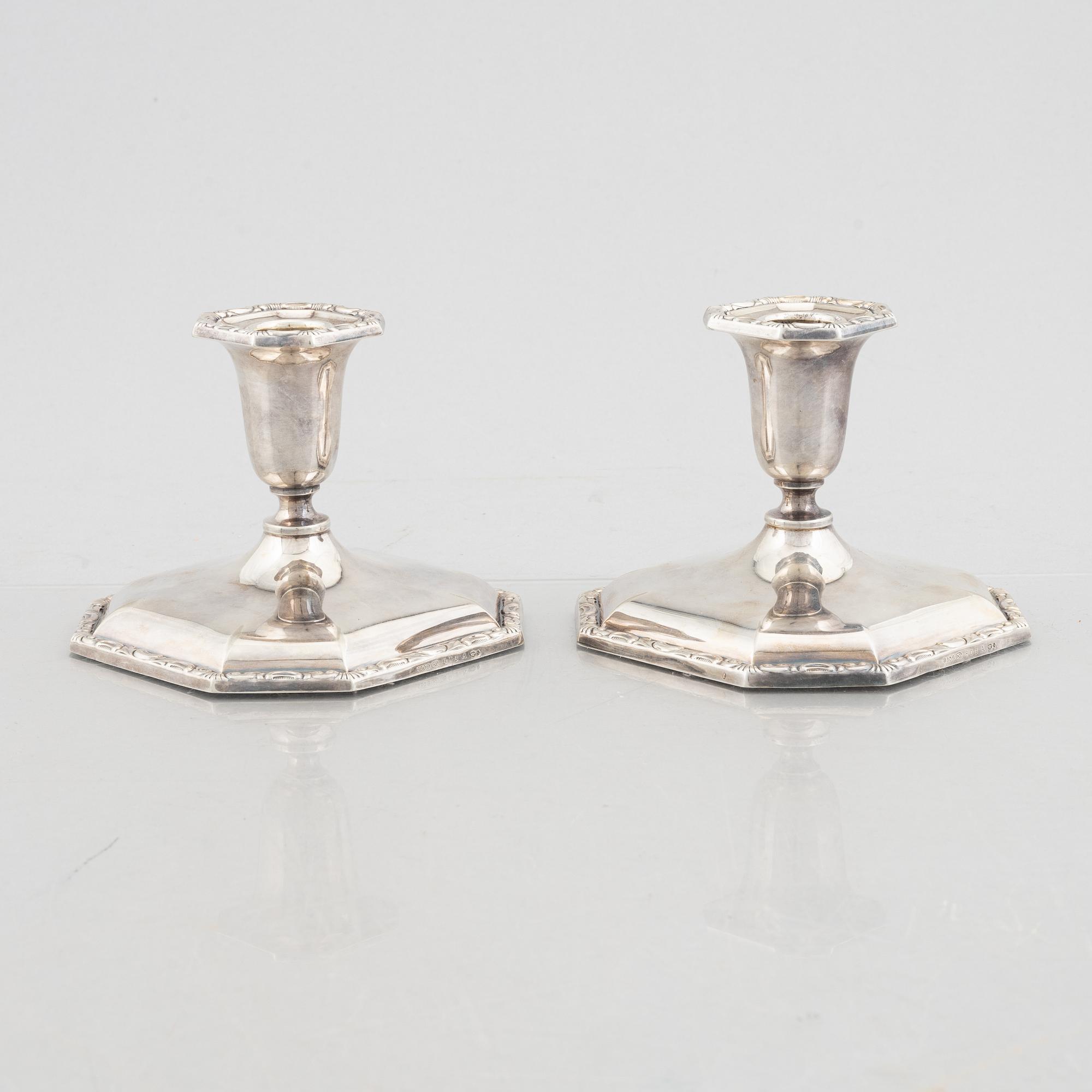 A pair of Norwegian silver candlesticks, mark of Thorvald Marthinsen Sølvvarefabrik.