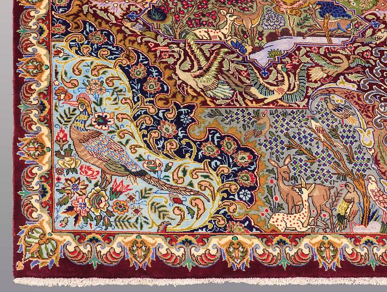 A CARPET, Figural Kashmar, ca 395 x 297 cm.