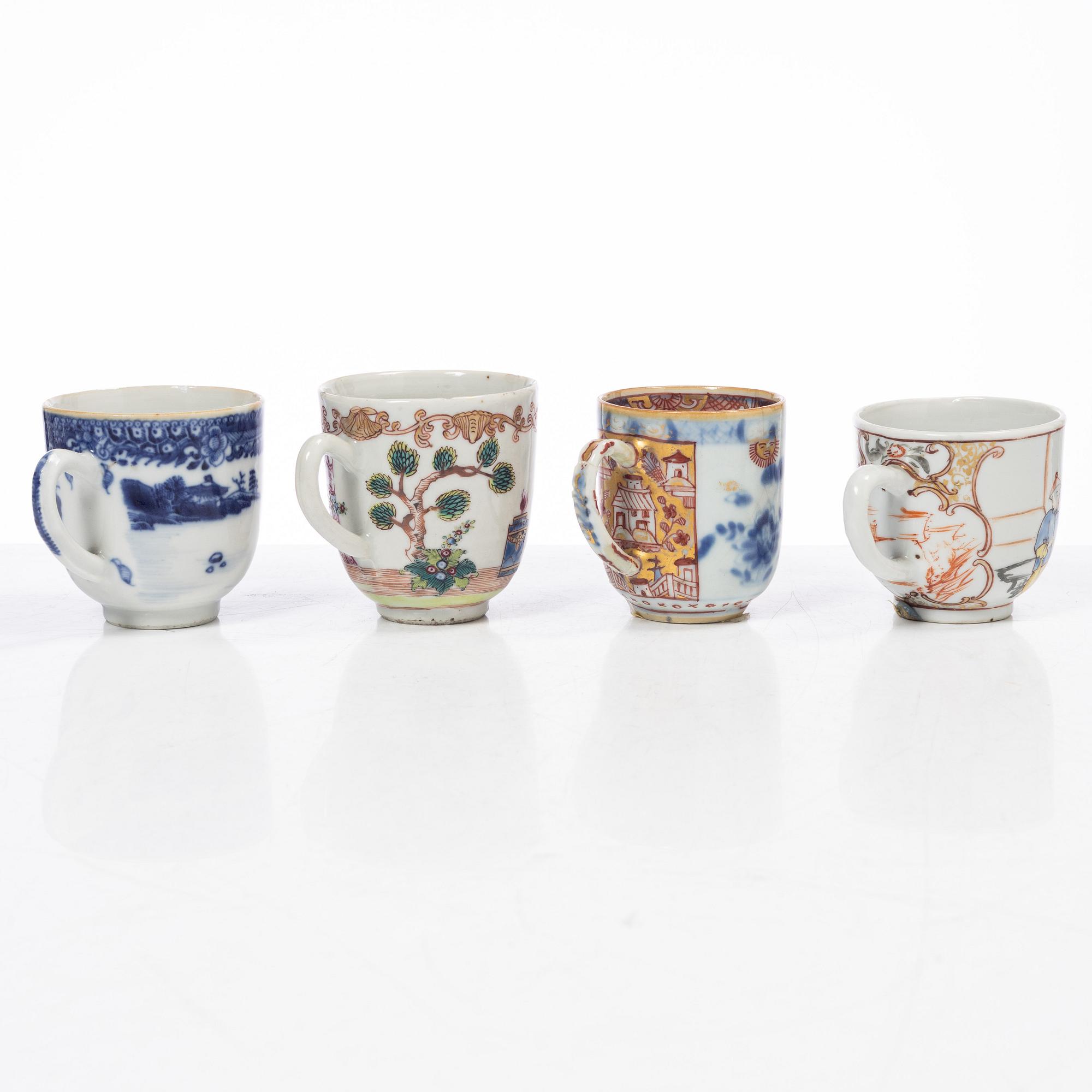 Thirteen porcelain cups, China, mostly 18th century.