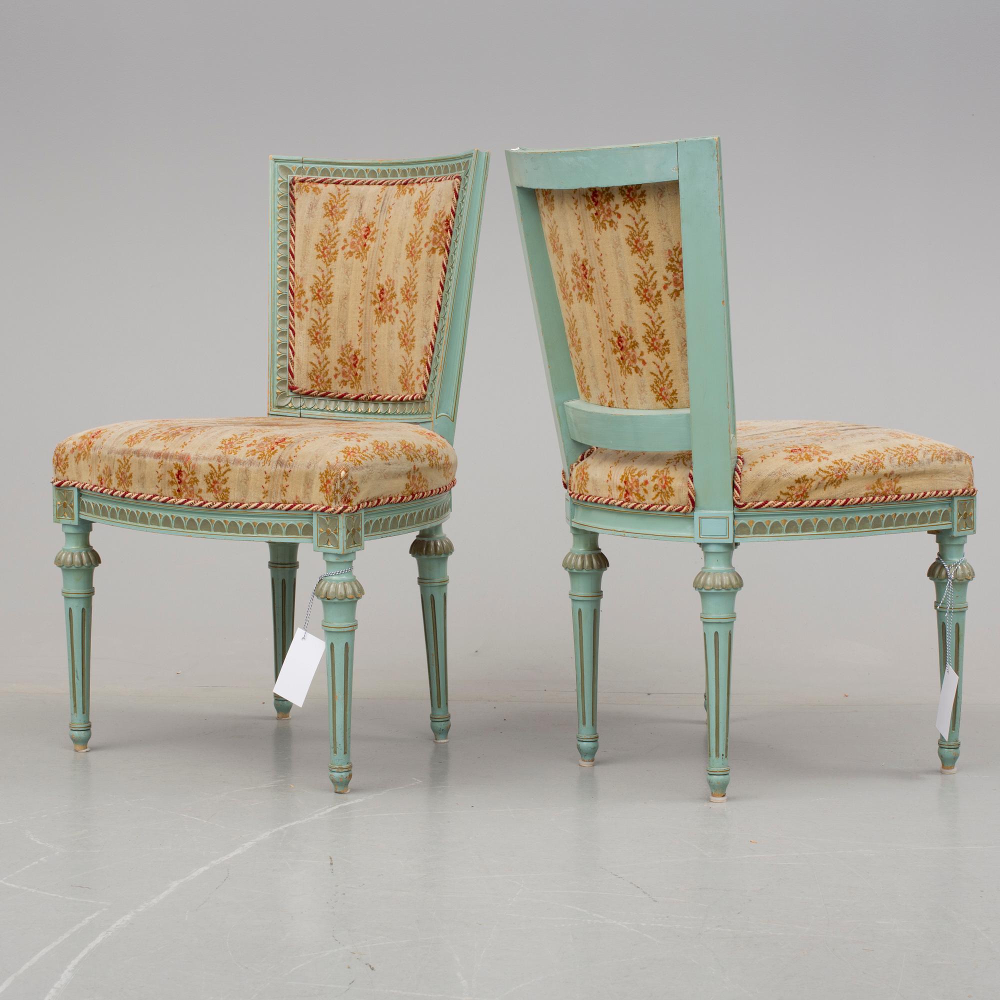 SOFFA och  STOLAR 6 st, gustaviansk stil, 1900-tal.