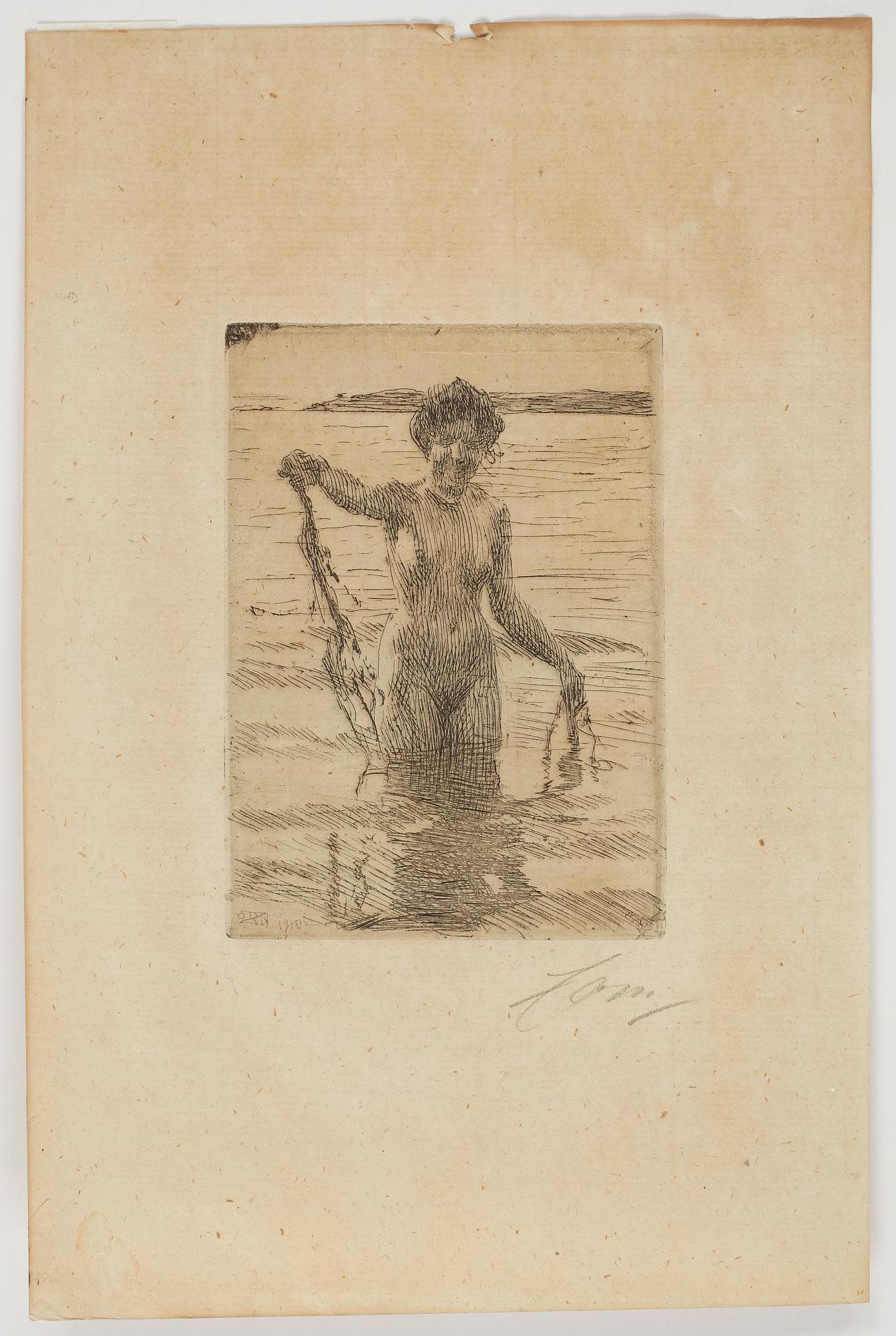 ANDERS ZORN, etsning. signerad med blyerts. Utförd 1910.