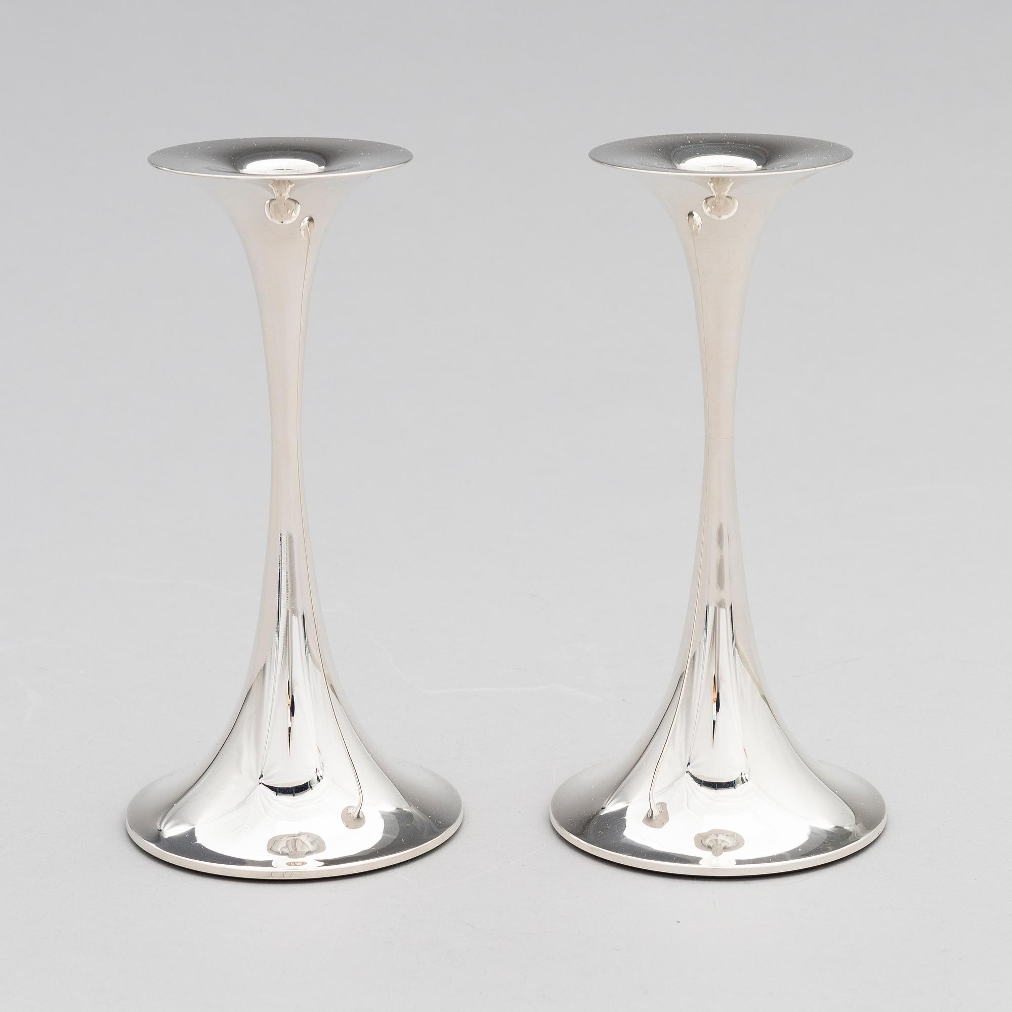 TAPIO WIRKKALA, a pair of silver candlesticks marked TW,  Kultakeskus, Hämeenlinna 2003 and 2005.