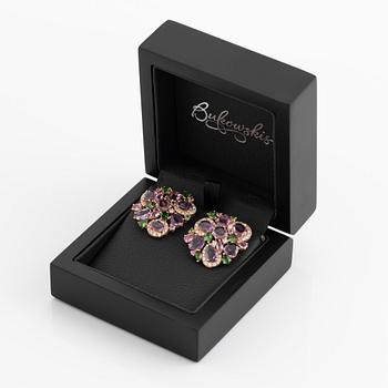 Pink sapphire, tsavorite and diamond earrings.