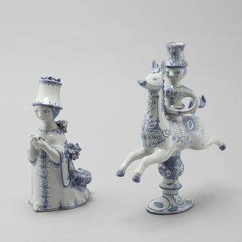 A faience candlestick and a figurine by Björn Wiinblad, signed and dated -63.