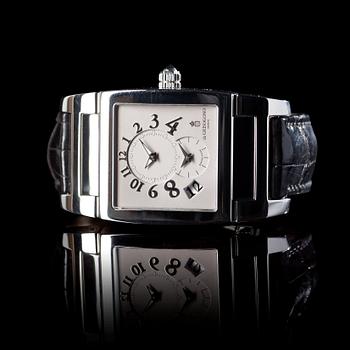 143. de Grisogono - Instrumento No. Uno. Dual time. Automatic. Steel / leather strap. 33x53mm. 2008.