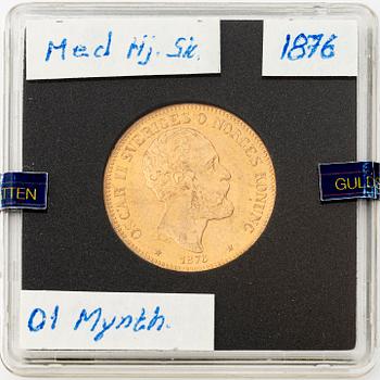 Guldmynt, Oscar II, 20 kr, typ II, 1876.