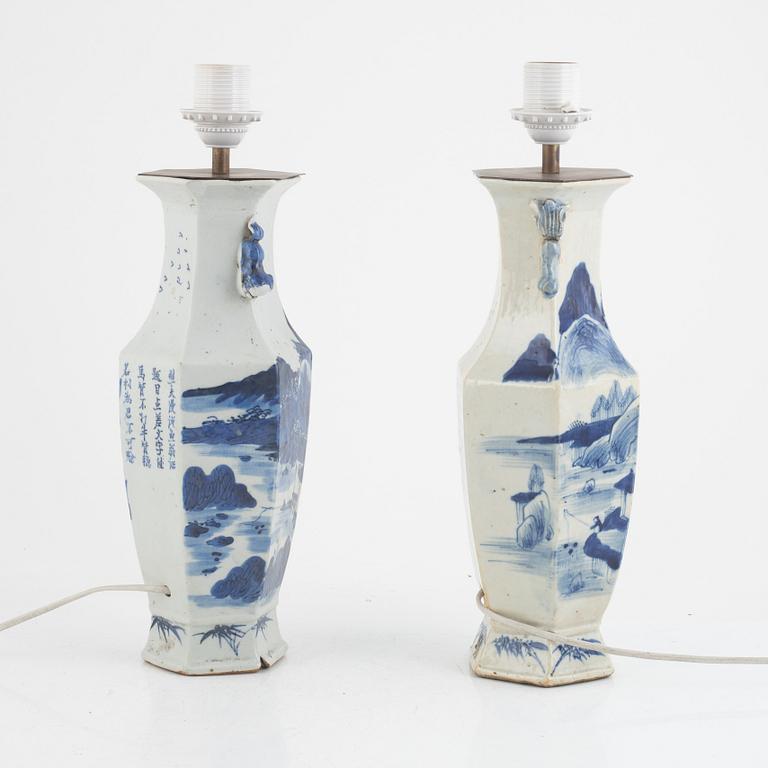 A matched set of Chinese vases mounted as table lights, Qing dynasty, late 19th Century.