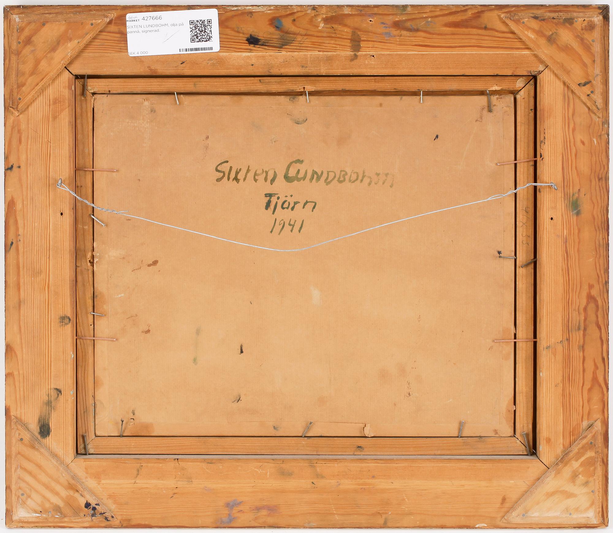 SIXTEN LUNDBOHM, olja på pannå, signerad.