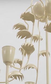 An white laqured brass ceiling lamp and a pair of wall lamps, by ateljé Lyktan, 1940's.