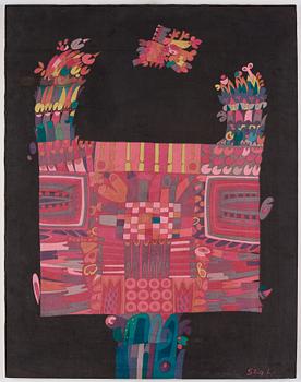 Stig Lindberg, a textile, screen print on velvet for Nordiska Kompaniet, Sweden 1960s.