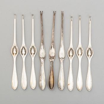 Six plus three silver lobster  forks, silver, Karl Anderson, Stockholm (1892-1933), 1920s.