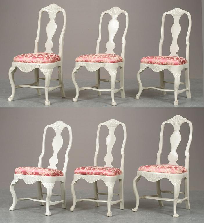 STOLAR, sex stycken snarlika. Västsvensk rokoko, 1700-talets andra hälft.