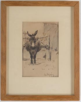 NILS KREUGER, drawing, pen and wash on paper, inscribed: "från Grez sur Loing". Verso signed Nils Kreuger.