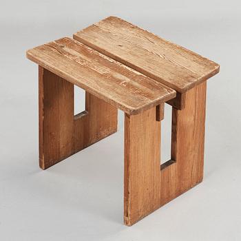 An Axel Einar Hjorth stained pine stool, Nordiska Kompaniet, Sweden 1930's.
