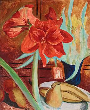 722B. Isaac Grünewald, Stilleben med amaryllis och frukter.
