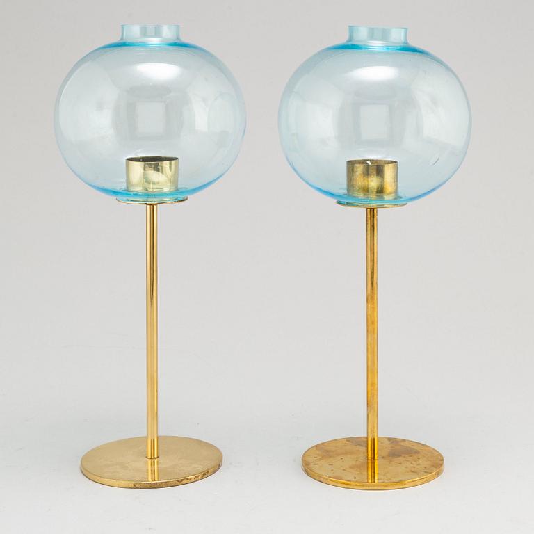 HANS-AGNE JAKOBSSON, a pair of brass and glass candle holders, Markaryd.