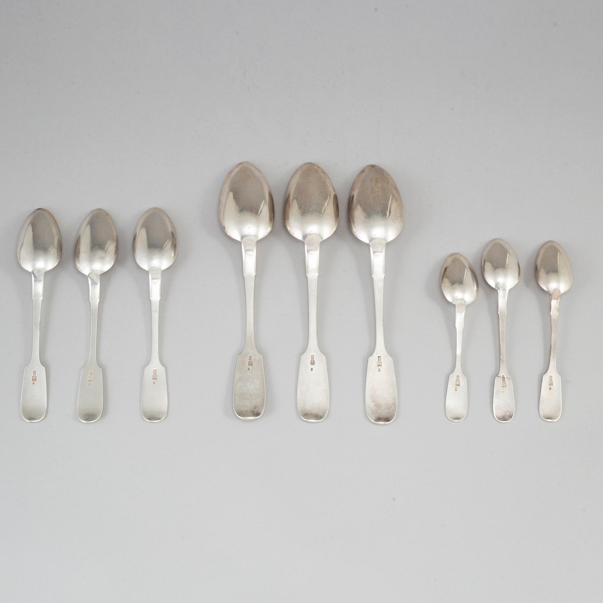 A set of Russian silver spoons, 12+12+3, St. Petersburg 1889.