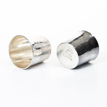 Thorbjörn Groth, beakers, 12 pieces, sterling silver, Stockholm, 1997–2000.