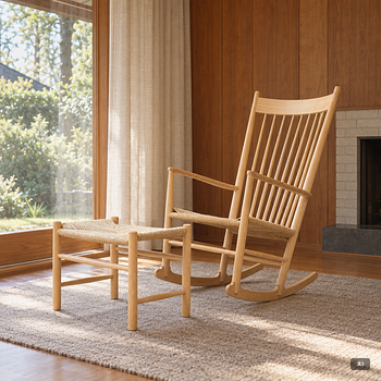 Hans J. Wegner, Rocking chair, “J 16”, with footstool, Denmark.
