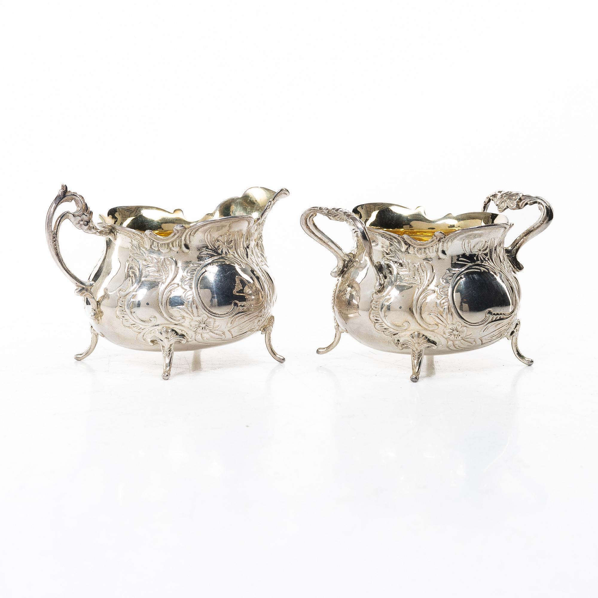 Tray, cream jug and sugar bowl, silver, GEWE, Malmö, 1959–68.