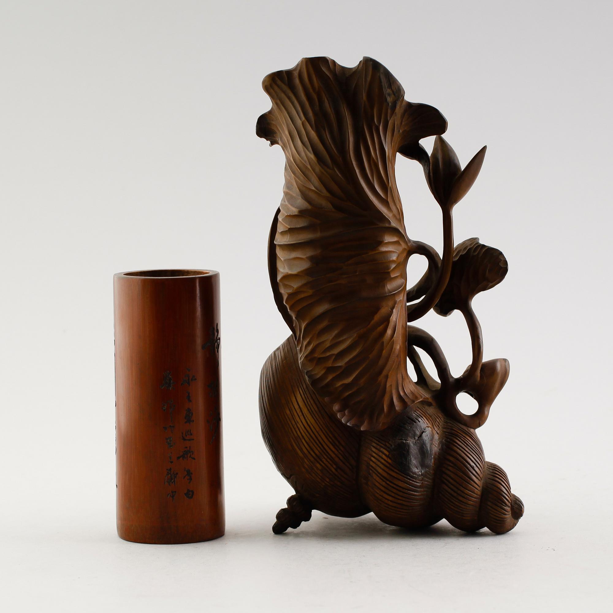 VASER, 2 st, bambu och trä, Kina, 1900-/2000-tal.