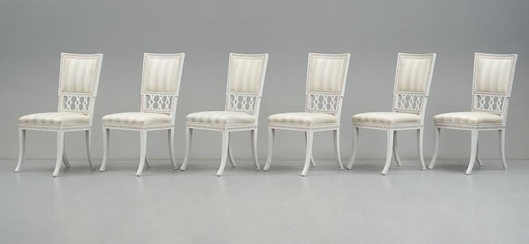 Stolar, sex stycken, av Erik Öhrmark (mästare i Stockholm 1777-1813), Sengustavianska.